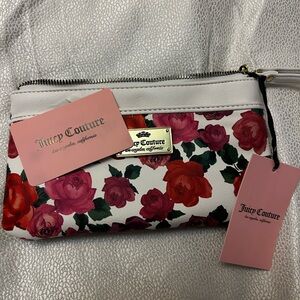 Juicy Couture White Floral Rose Wristlet with Pink Tags